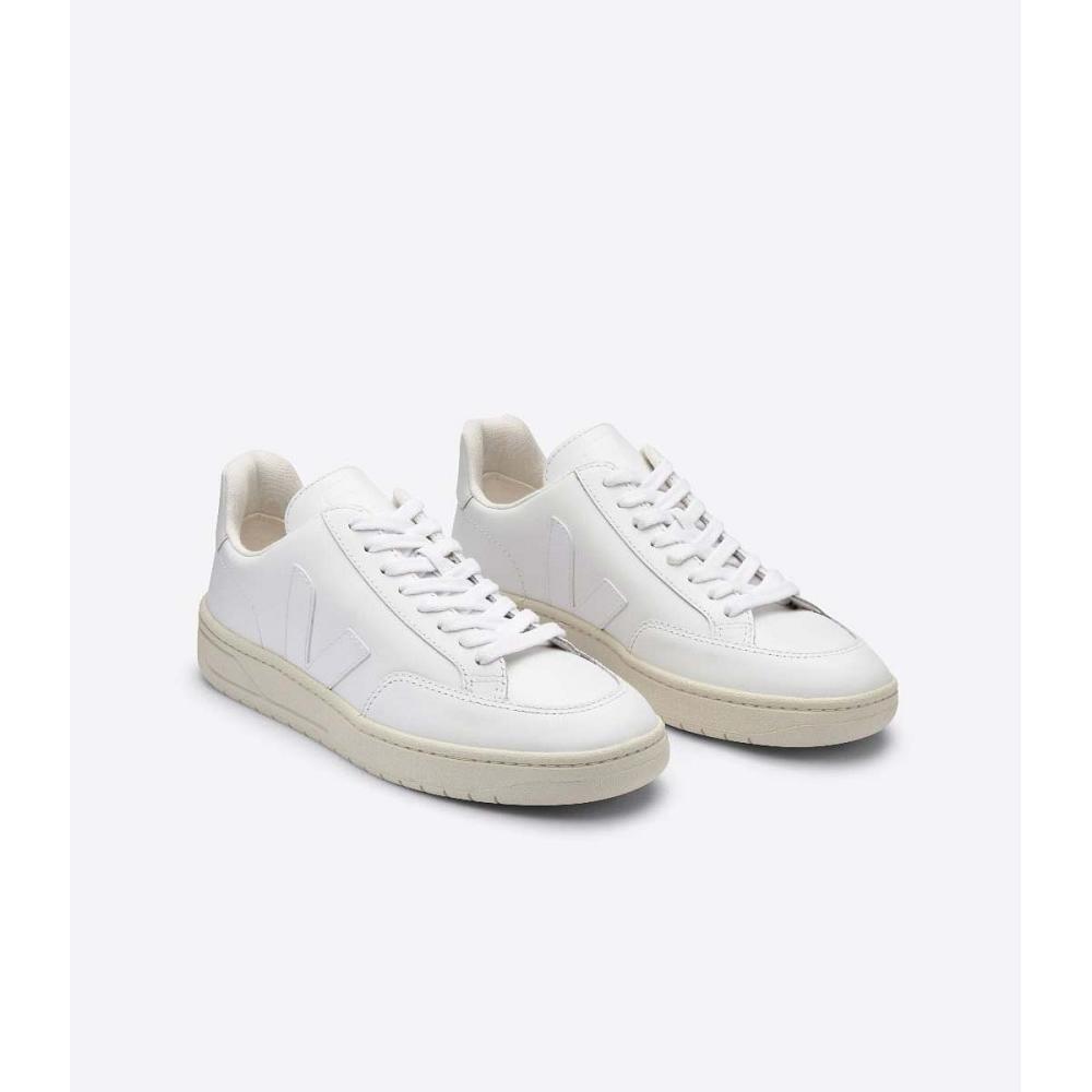 White Women's Veja V-12 LEATHER Sneakers | AU 674GSO